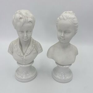 Pair of Bisque Porcelain Busts-Brongniart Boy & Girl- White 7.5" Biscuit # 7128